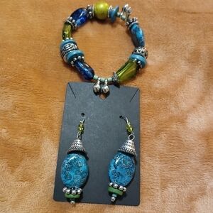 Vibrant Blue and Green Beaded Bracelet Set